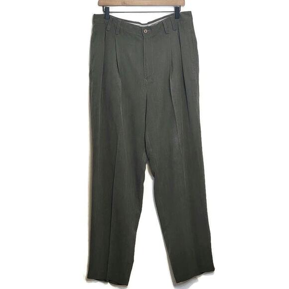 Tommy Bahama Silk Pleated Lightweight Olive Green Trouser Pant Size 35 - Picture 1 of 12